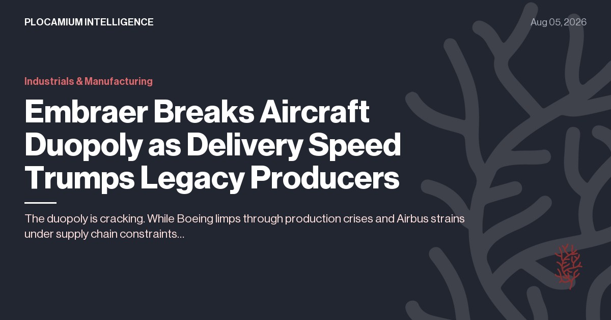 Embraer Breaks Aircraft Duopoly as Delivery Speed Trumps Legacy Producers