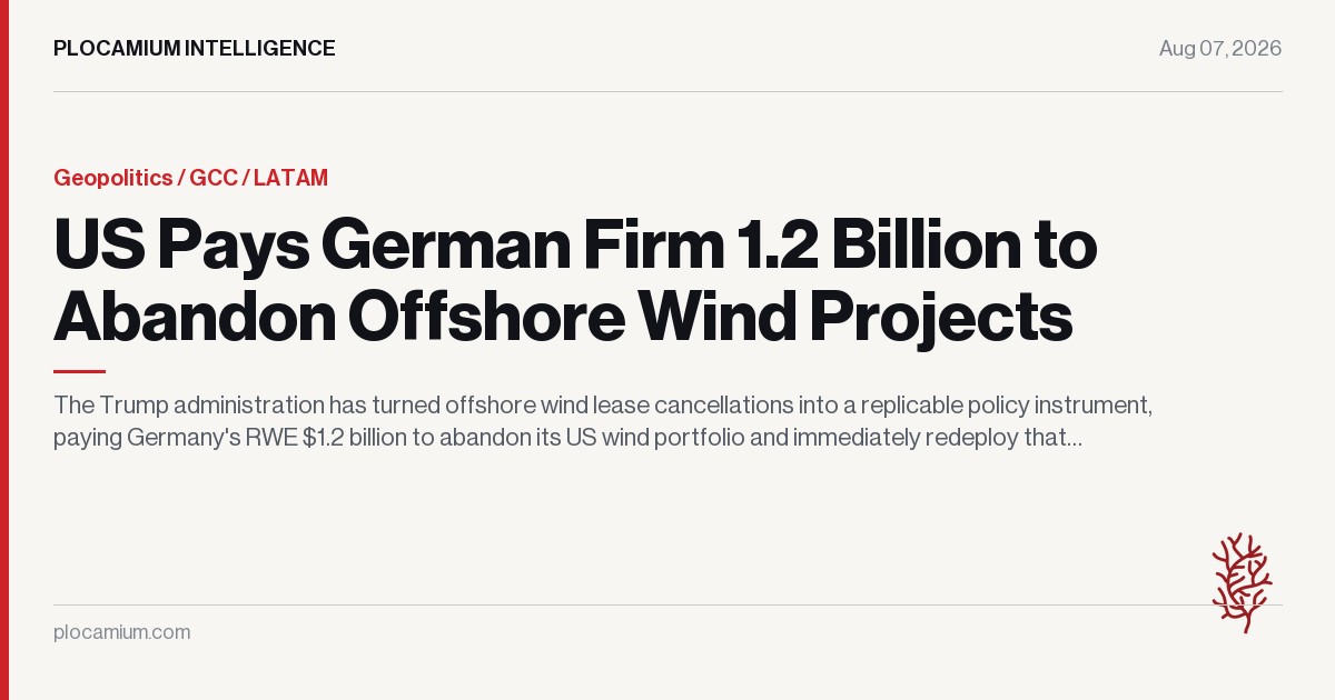 US Pays German Firm 1.2 Billion to Abandon Offshore Wind Projects