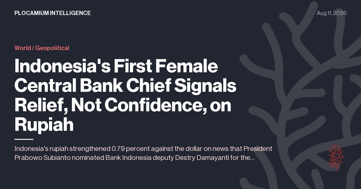 Indonesia's First Female Central Bank Chief Signals Relief, Not Confidence, on Rupiah